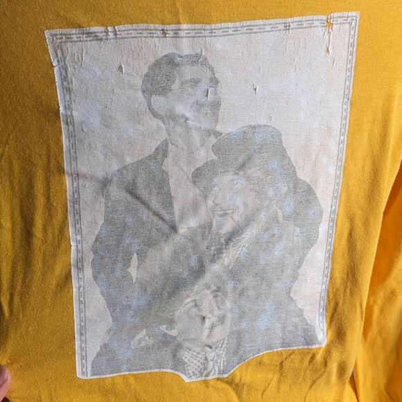 Vintage Yellow Crewneck Longsleeve Tee Thrashed Print Single Stitch Tshirt Top - Picture 8 of 11